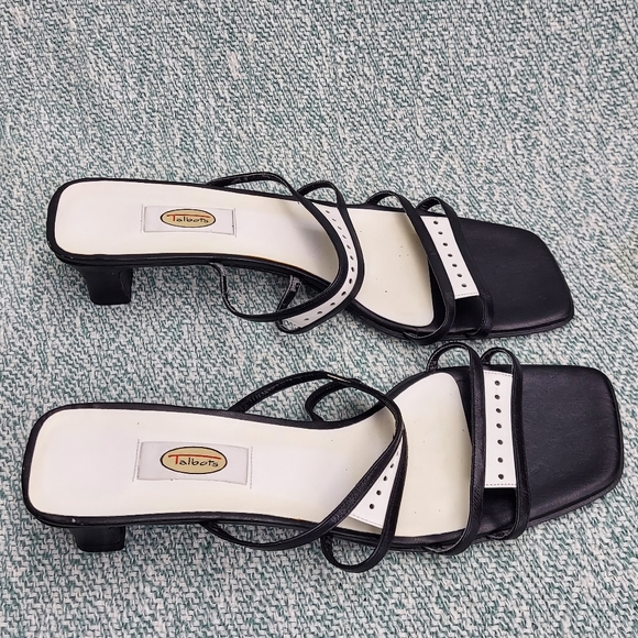 Talbots Black & White Square Toe Leather Sandals, sz 11 - Picture 3 of 8